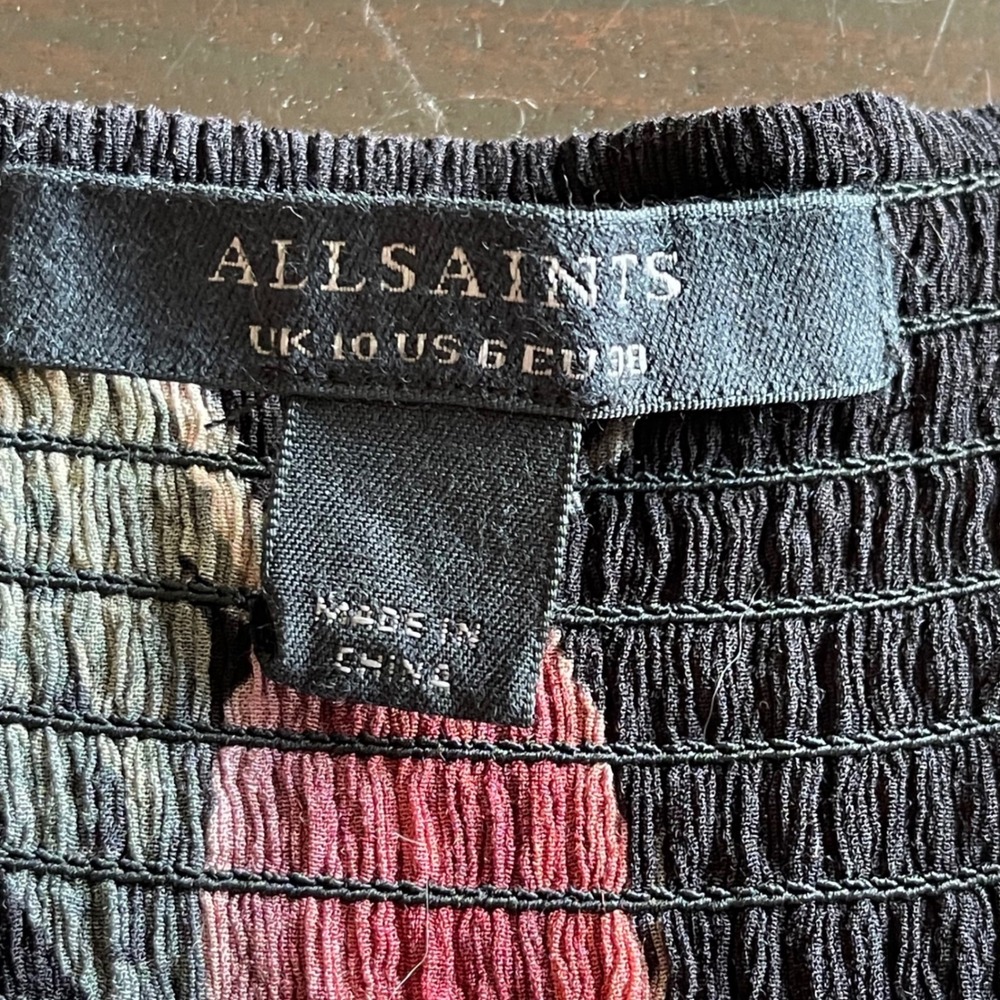 AllSaints Ria Soleil Top Black Garden Floral Linen Silk Crop Blouse US 6 UK 10 - Picture 3 of 9